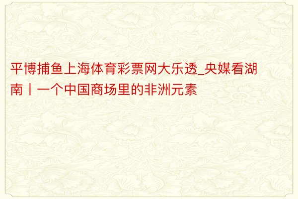 平博捕鱼上海体育彩票网大乐透_央媒看湖南丨一个中国商场里的非洲元素