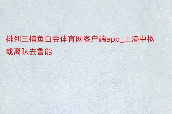 排列三捕鱼白金体育网客户端app_上港中枢或离队去鲁能