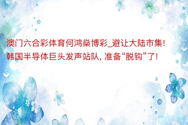 澳门六合彩体育何鸿燊博彩_避让大陆市集! 韩国半导体巨头发声站队, 准备“脱钩”了!