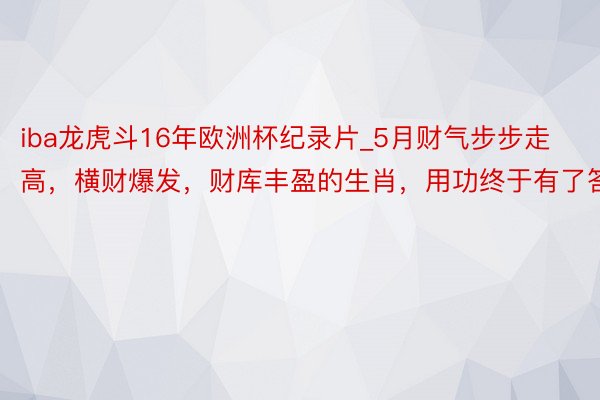 iba龙虎斗16年欧洲杯纪录片_5月财气步步走高，横财爆发，财库丰盈的生肖，用功终于有了答复