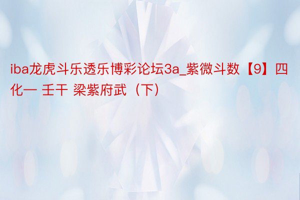 iba龙虎斗乐透乐博彩论坛3a_紫微斗数【9】四化— 壬干 梁紫府武(下)